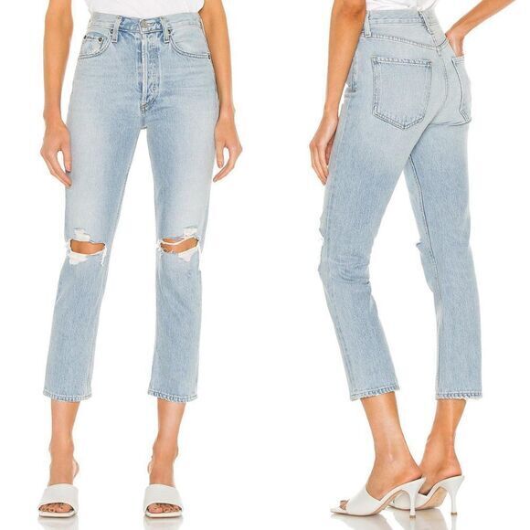 NEW Agolde Riley High Rise Straight Crop jeans in Clear Skies, size 29‎ - Picture 2 of 16
